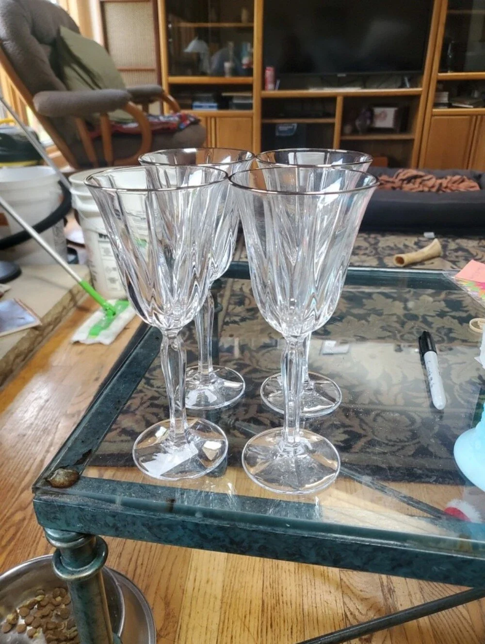 Noritake Germany Vendom Platinum Rim Crystal Wine Glasses 8